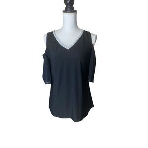 Harper 241 Womens Black 3/4 Sleeve Cold Shoulder Top Size Small